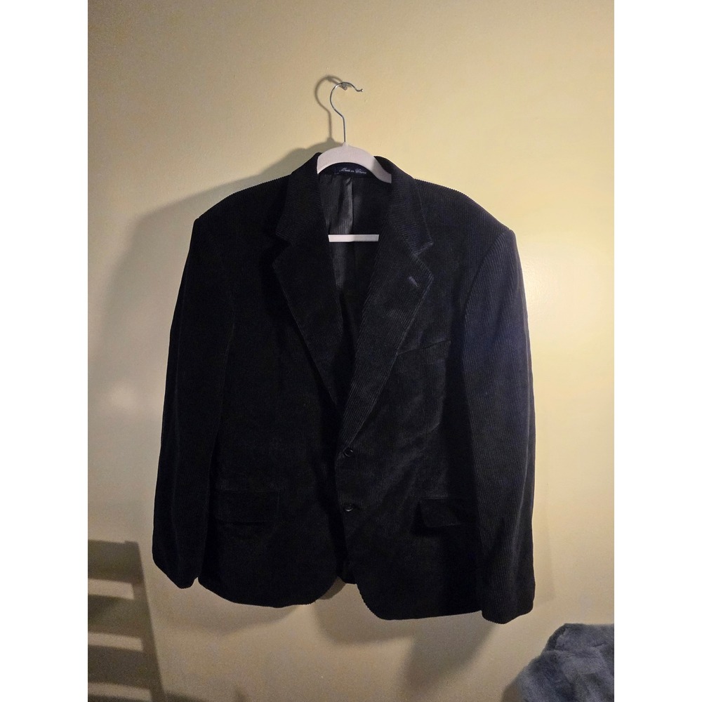 J.G. Hook Mens Black Corduroy Blazer Sport Coat 2 Button 100% Cotton Size 44R